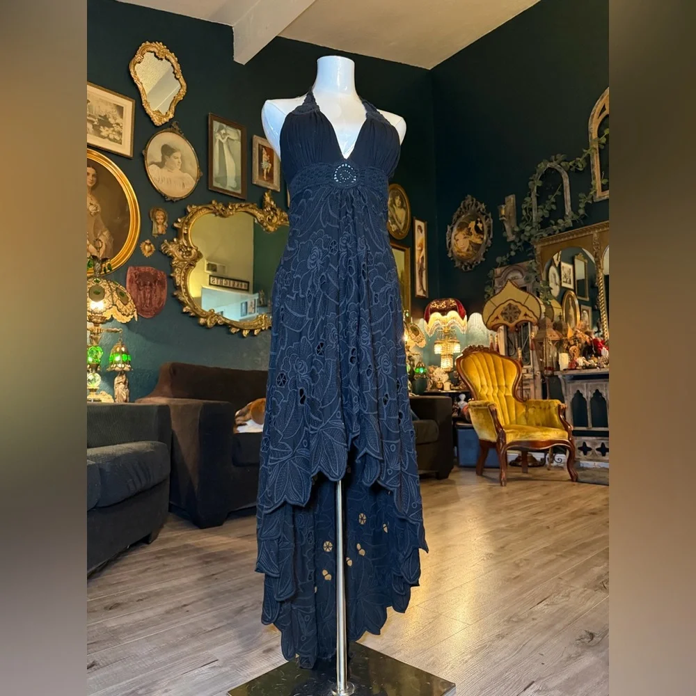 SKY Black Lace Halter High-Low Dress – Medium – Boho Witchy Y2K Vibes - Picture 8 of 11